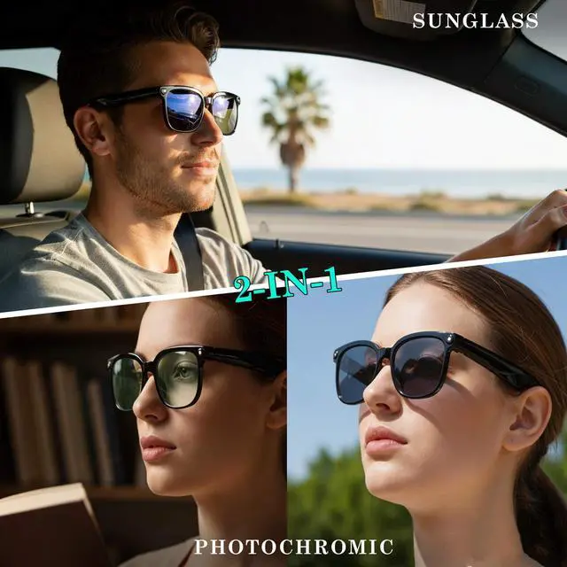 Alt view image 3 of 7 - AI Smart Glasses with 4K Camera & ChatGPT, Photochromic Transition Lenses + Extra Blue Light, Real-time Translator & Meeting Minutes, Voice Control Smart Wearable
