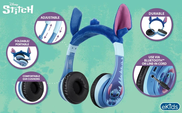 Alt view image 3 of 7 - Disney Stitch Bluetooth Headphones for Kids, Wireless Headphones for School Volume Reduced and Built-in Microphone