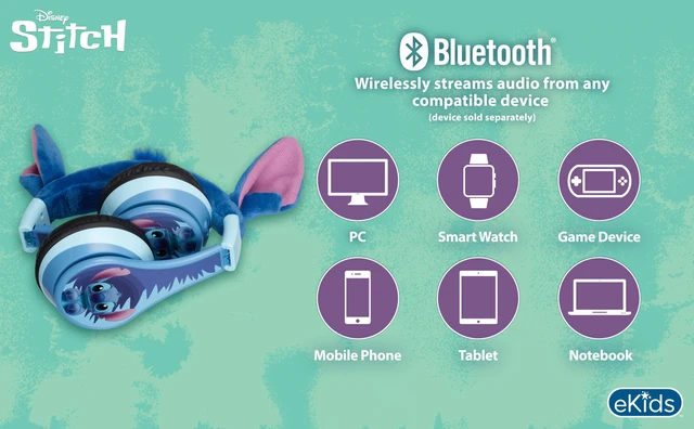 Alt view image 7 of 7 - Disney Stitch Bluetooth Headphones for Kids, Wireless Headphones for School Volume Reduced and Built-in Microphone