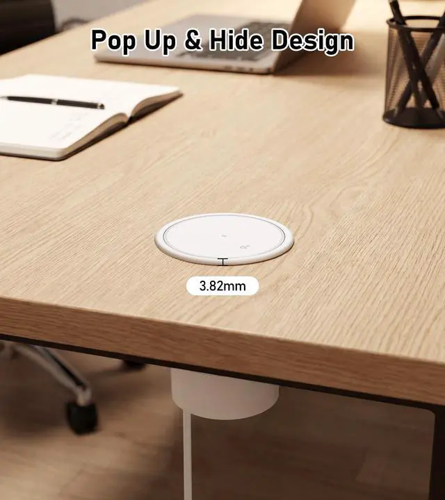 Alt view image 6 of 7 - 20A Pop Up Outlet for Countertop, 65W USB-C, 15W Qi Wireless, 4AC | 1200J Surge Protection, 6FT 12AWG Cord, Fits 4" Hole, for Kitchen Island Desk RV, White, ETL Listed
