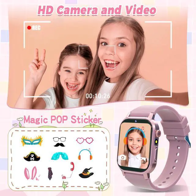 Alt view image 3 of 7 - Kids Smart Watches Girls Gift Age 3-12, Kids Watch with 32 Games HD Touchscreen Camera Video Music Audiobook Pedometer Flashlight 12/24 hr Educational Toys Birthday Gift for Girls Ages 5 6 7 8 9 10