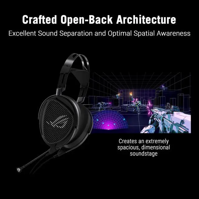 Alt view image 4 of 7 - ROG Kithara Gaming/Audiophile Open-Back Wired Headphones with Mic ROG-Tuned HIFIMAN Planar Magnetic Drivers, Adjustable Headband, Extra Ear Pads, Compatible with DACs, Amps, PC, Console, Mobile