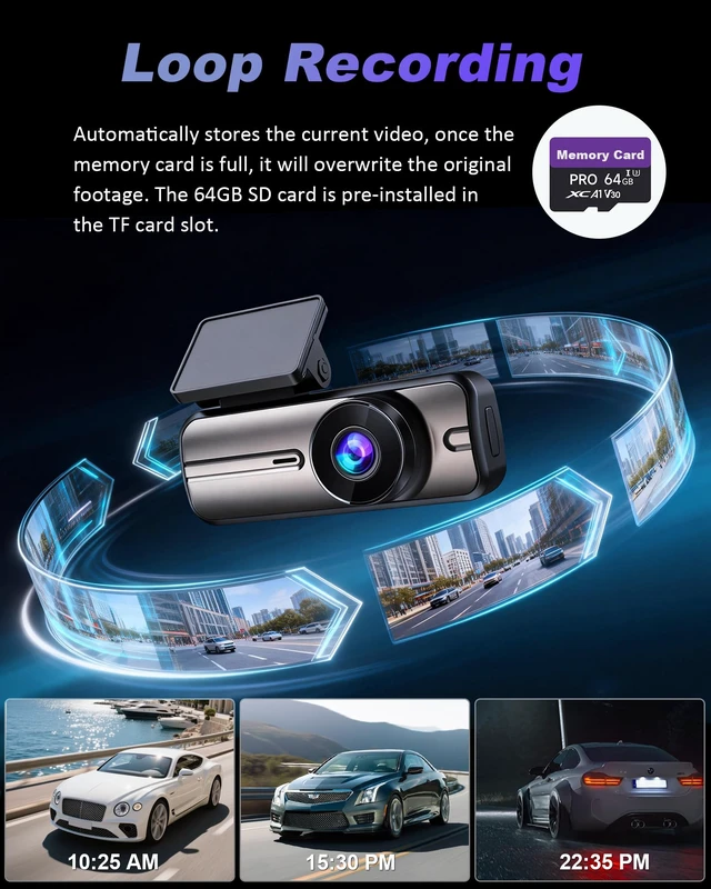 Alt view image 5 of 7 - Dash Cam Front and Rear 4K+1080P, 5GHz WiFi, App Control, with 64GB Card | 24H Parking Mode, G-Sensor Locks Important Footage, Loop Recording, Easy Video Transfer and Playback