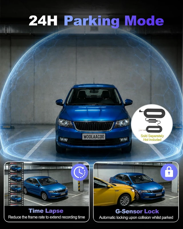 Alt view image 6 of 7 - Dash Cam Front and Rear 4K+1080P, 5GHz WiFi, App Control, with 64GB Card | 24H Parking Mode, G-Sensor Locks Important Footage, Loop Recording, Easy Video Transfer and Playback
