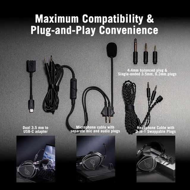 Alt view image 6 of 7 - ROG Kithara Gaming/Audiophile Open-Back Wired Headphones with Mic ROG-Tuned HIFIMAN Planar Magnetic Drivers, Adjustable Headband, Extra Ear Pads, Compatible with DACs, Amps, PC, Console, Mobile