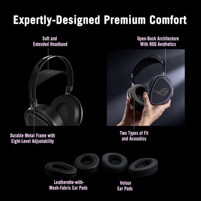 Alt view image 7 of 7 - ROG Kithara Gaming/Audiophile Open-Back Wired Headphones with Mic ROG-Tuned HIFIMAN Planar Magnetic Drivers, Adjustable Headband, Extra Ear Pads, Compatible with DACs, Amps, PC, Console, Mobile