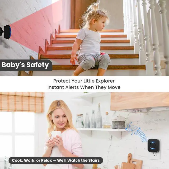 Alt view image 3 of 7 - Wireless Motion Sensor LED Light - Motion Detector Alarm Chimes Door Sensor | 500 FT Range Security Alert Monitor System for Home, Business, Store, Office, School