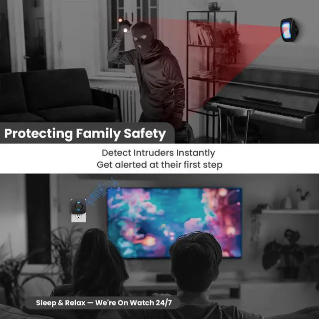 Alt view image 5 of 7 - Wireless Motion Sensor LED Light - Motion Detector Alarm Chimes Door Sensor | 500 FT Range Security Alert Monitor System for Home, Business, Store, Office, School