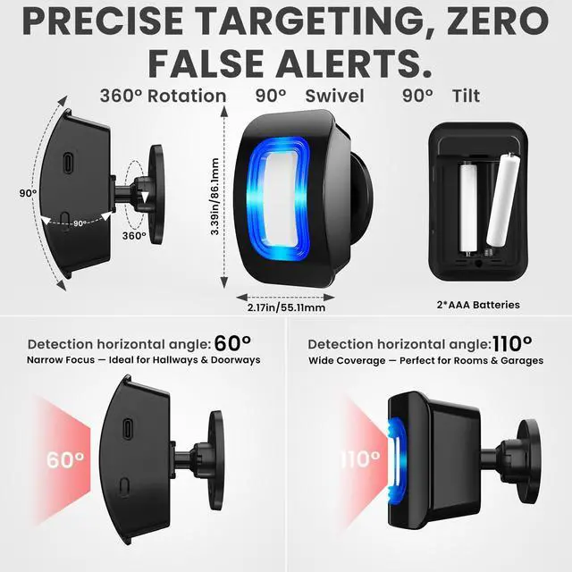 Alt view image 7 of 7 - Wireless Motion Sensor LED Light - Motion Detector Alarm Chimes Door Sensor | 500 FT Range Security Alert Monitor System for Home, Business, Store, Office, School