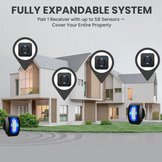 Alt view image 6 of 7 - Wireless Motion Sensor LED Light - Motion Detector Alarm Chimes Door Sensor | 500 FT Range Security Alert Monitor System for Home, Business, Store, Office, School