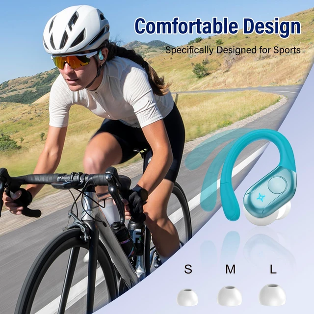 Alt view image 6 of 7 - Earbuds Bluetooth 5.4 Headphones Stereo 75H Sports Wireless, Blue | Over Ear Buds with Earhooks, LED Display Bluetooth Earbuds with 4 ENC Mic, IP7 Waterproof Earphone for Running