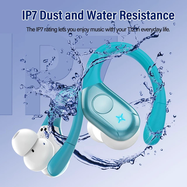Alt view image 7 of 7 - Earbuds Bluetooth 5.4 Headphones Stereo 75H Sports Wireless, Blue | Over Ear Buds with Earhooks, LED Display Bluetooth Earbuds with 4 ENC Mic, IP7 Waterproof Earphone for Running