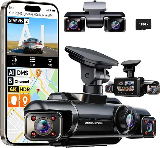 Main image of 5 Channel 360° View Dash Cam Front and Rear, 4K + 3 * 1080P | STARVIS 2, 5.8GHz WiFi, Free 128GB Card, AI Driver Fatigue Alert, HDR Night Vision, GPS, Voice Control, 24H Parking Mode