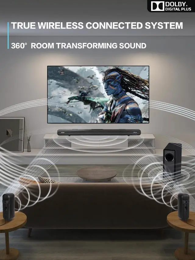 Alt view image 2 of 7 - 5.1 CH Surround Sound Bar with Dolby Audio, Sound Bars for TV, Wireless Subwoofer & Rear Speaker, Dolby Digital Plus, Bluetooth 5.3, Surround Sound System for Home Theater, 4K & HD TVs| HDMI & Optical