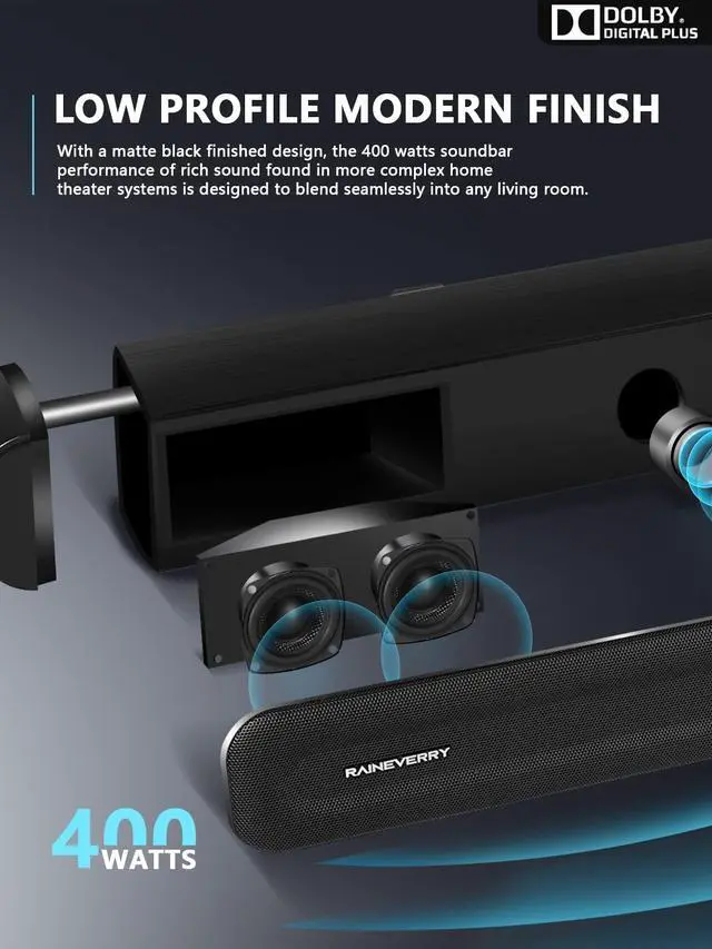 Alt view image 4 of 7 - 5.1 CH Surround Sound Bar with Dolby Audio, Sound Bars for TV, Wireless Subwoofer & Rear Speaker, Dolby Digital Plus, Bluetooth 5.3, Surround Sound System for Home Theater, 4K & HD TVs| HDMI & Optical