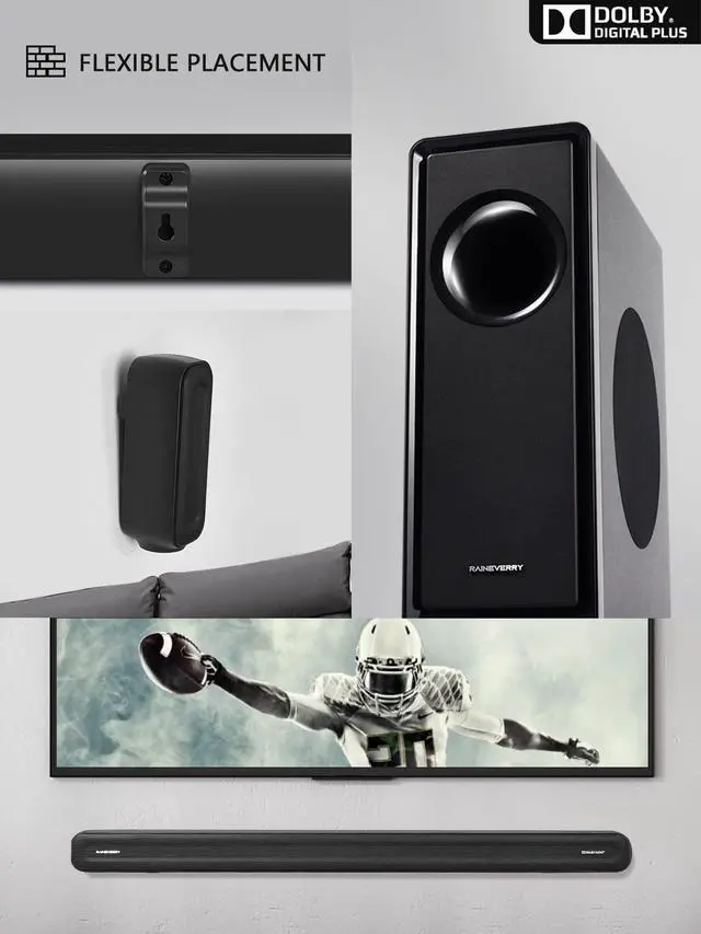 Alt view image 6 of 7 - 5.1 CH Surround Sound Bar with Dolby Audio, Sound Bars for TV, Wireless Subwoofer & Rear Speaker, Dolby Digital Plus, Bluetooth 5.3, Surround Sound System for Home Theater, 4K & HD TVs| HDMI & Optical