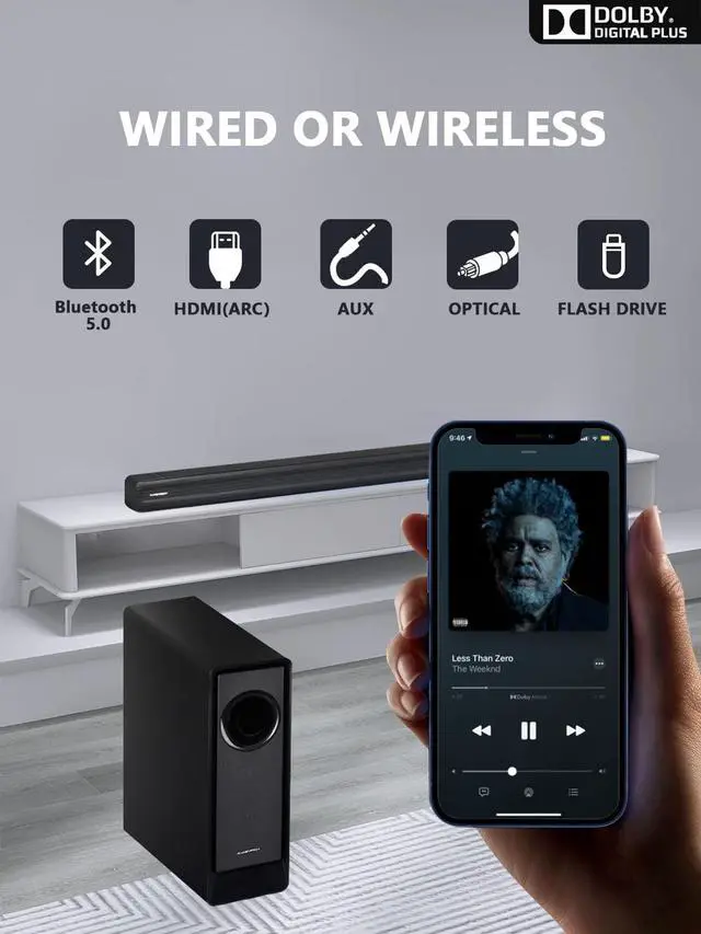 Alt view image 7 of 7 - 5.1 CH Surround Sound Bar with Dolby Audio, Sound Bars for TV, Wireless Subwoofer & Rear Speaker, Dolby Digital Plus, Bluetooth 5.3, Surround Sound System for Home Theater, 4K & HD TVs| HDMI & Optical