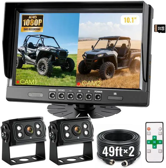 Main image of 10.1" 2-Wired Backup Camera System, DVR Dual Screen Rear View Camera, IP69 Waterproof IR Night Vision, 20G Vibration-Proof for Trailer/Tractor/Truck/Combine/Skid Steer/Heavy Equipment/UTV, Y3