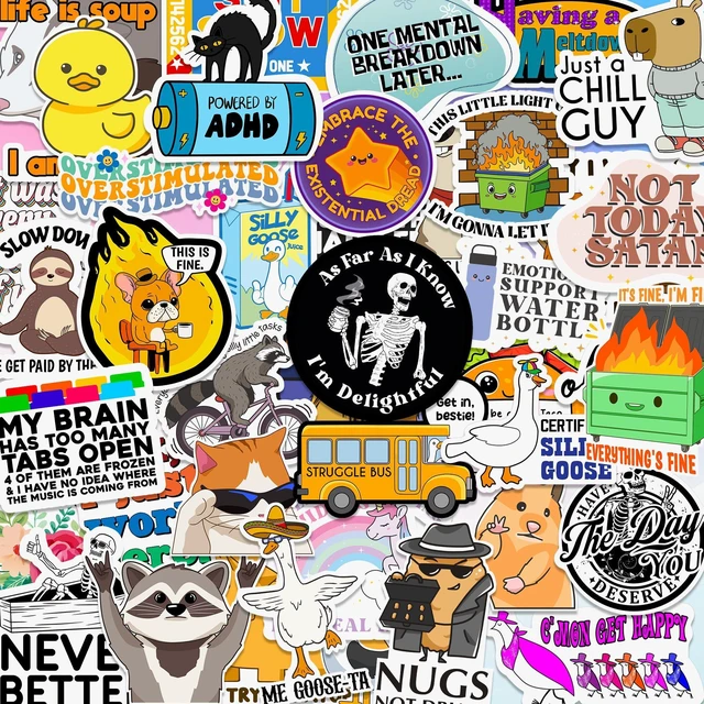Main image of 225PCS Funny Hot Mess Xpress Sticker Pack by - Holographic Stickers for Adults, Waterproof Vinyl Sarcastic Relatable Meme Decals for Laptop, Water Bottle, Phone, Kindle, Journal