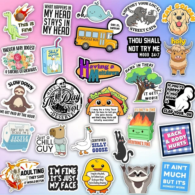 Alt view image 4 of 7 - 225PCS Funny Hot Mess Xpress Sticker Pack by - Holographic Stickers for Adults, Waterproof Vinyl Sarcastic Relatable Meme Decals for Laptop, Water Bottle, Phone, Kindle, Journal
