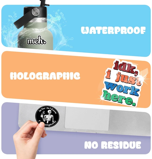 Alt view image 7 of 7 - 225PCS Funny Hot Mess Xpress Sticker Pack by - Holographic Stickers for Adults, Waterproof Vinyl Sarcastic Relatable Meme Decals for Laptop, Water Bottle, Phone, Kindle, Journal