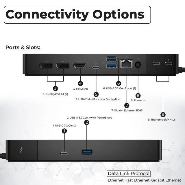 Alt view image 4 of 7 - Dell WD22TB4 Thunderbolt 4 Dock Bundle - 40Gbps USB-C/USB-A, with 180W Adapter, HDMI, DP, USB-C Cable & Cloth - Docking Station, Supports Dual/Triple Monitors & 4k Display