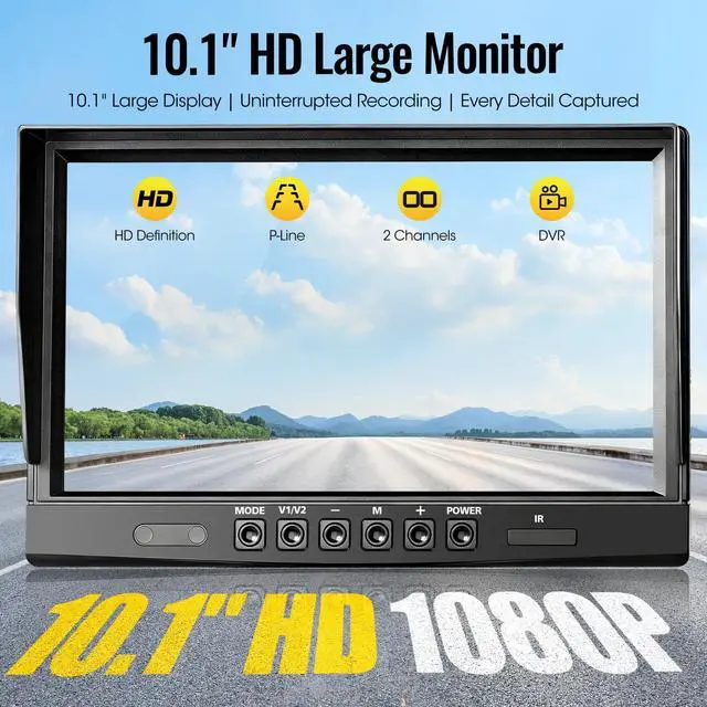 Alt view image 2 of 7 - 10.1" 2-Wired Backup Camera System, DVR Dual Screen Rear View Camera, IP69 Waterproof IR Night Vision, 20G Vibration-Proof for Trailer/Tractor/Truck/Combine/Skid Steer/Heavy Equipment/UTV, Y3