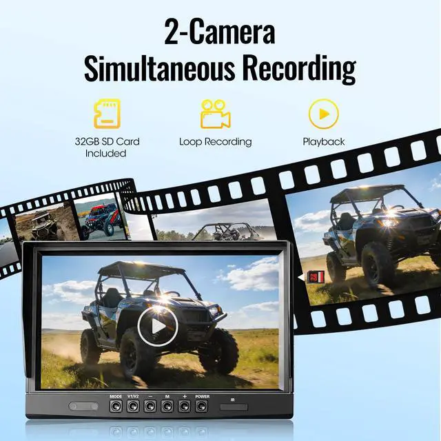 Alt view image 3 of 7 - 10.1" 2-Wired Backup Camera System, DVR Dual Screen Rear View Camera, IP69 Waterproof IR Night Vision, 20G Vibration-Proof for Trailer/Tractor/Truck/Combine/Skid Steer/Heavy Equipment/UTV, Y3
