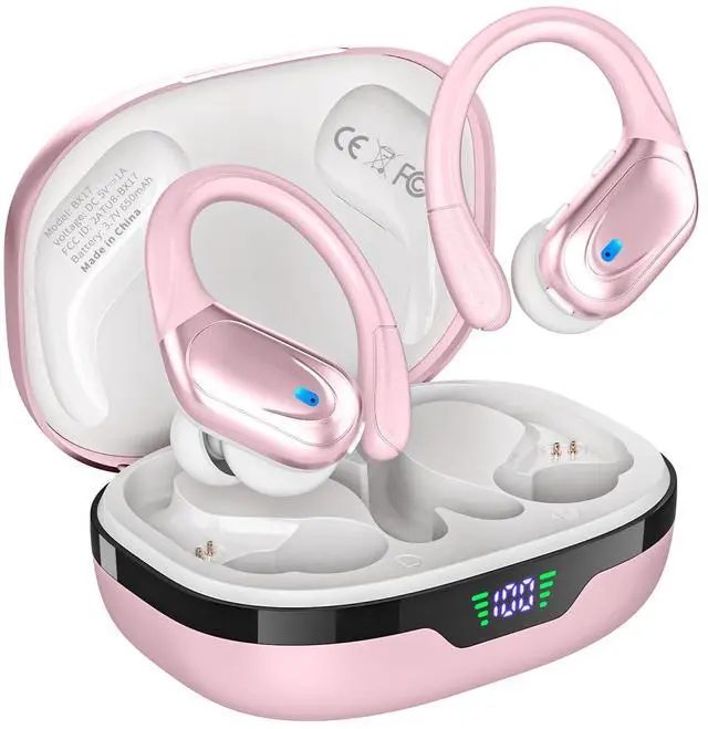 Main image of Wireless Earbuds, Sports Bluetooth Headphones, 80Hrs Playtime Ear Buds with LED Power Display, Noise Canceling Headset, IPX7 Waterproof Earphones for Workout/Running (Pink)