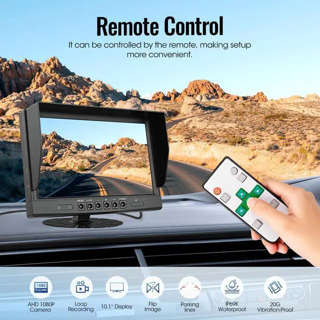 Alt view image 7 of 7 - 10.1" 2-Wired Backup Camera System, DVR Dual Screen Rear View Camera, IP69 Waterproof IR Night Vision, 20G Vibration-Proof for Trailer/Tractor/Truck/Combine/Skid Steer/Heavy Equipment/UTV, Y3
