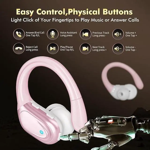 Alt view image 6 of 7 - Wireless Earbuds, Sports Bluetooth Headphones, 80Hrs Playtime Ear Buds with LED Power Display, Noise Canceling Headset, IPX7 Waterproof Earphones for Workout/Running (Pink)