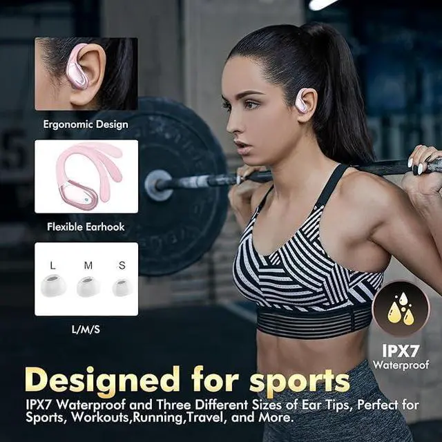 Alt view image 5 of 7 - Wireless Earbuds, Sports Bluetooth Headphones, 80Hrs Playtime Ear Buds with LED Power Display, Noise Canceling Headset, IPX7 Waterproof Earphones for Workout/Running (Pink)