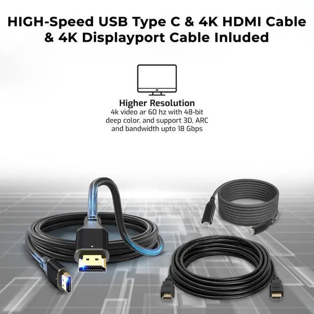 Alt view image 5 of 7 - Dell WD22TB4 Thunderbolt 4 Dock Bundle - 40Gbps USB-C/USB-A, with 180W Adapter, HDMI, DP, USB-C Cable & Cloth - Docking Station, Supports Dual/Triple Monitors & 4k Display