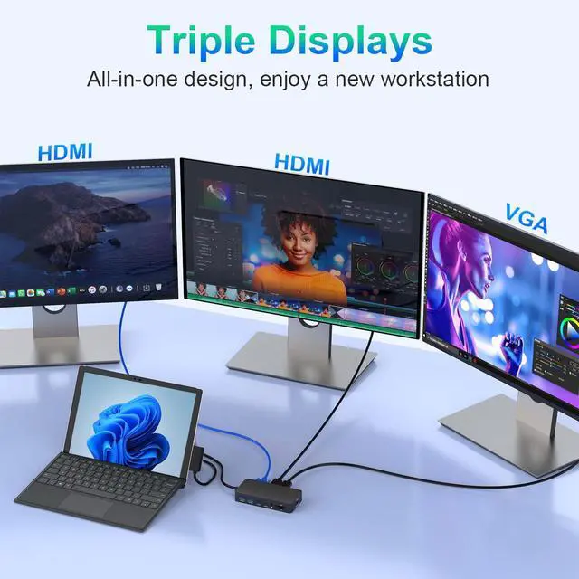 Alt view image 2 of 7 - Surface Docking Station Triple Displays Dual HDMI + VGA with Power Adapter,12 in 1 Surface Dock 2 for Microsoft Surface Pro 12/11/10/9/8/X/7/6/5/4/3,Surface Laptop 7/6/5/4/3/2/1,Surface Book Go