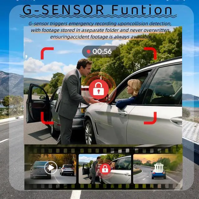Alt view image 5 of 7 - 3 Channel Mirror Dash Cam, 12" Triple Rear View Mirror with Front 4K, Inside and Rear 1080P Cameras with 5.8GHz WiFi, G-Sensor, Night Vision, Reverse Assist, Parking Monitor