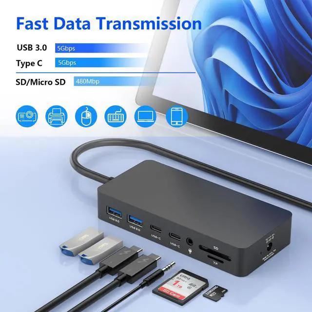 Alt view image 5 of 7 - Surface Docking Station Triple Displays Dual HDMI + VGA with Power Adapter,12 in 1 Surface Dock 2 for Microsoft Surface Pro 12/11/10/9/8/X/7/6/5/4/3,Surface Laptop 7/6/5/4/3/2/1,Surface Book Go