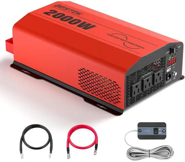 Main image of 2000 Watt Pure Sine Wave Power Inverter 12V DC to 110V/120V AC Converter for Home, RV, Truck, Off-Grid Solar Power 3 AC Outlets Car Inverter with One 2 USB Port Type-C with Remote Control
