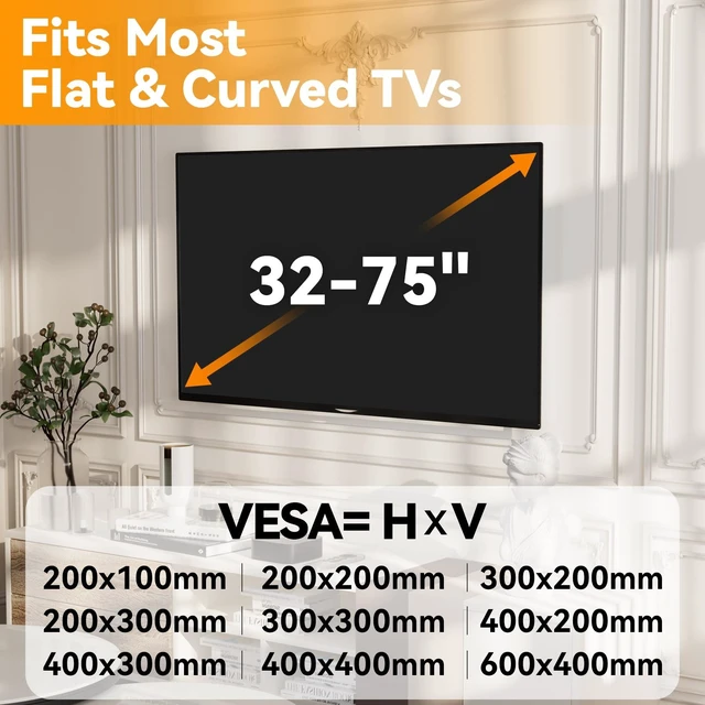 Alt view image 2 of 7 - Studless TV Wall Mount for 32-75 inch TVs, Low Profile, No Drill No Stud Drywall TV Mount Holds up to 150 lbs, Easy to Install for Bedroom Living Room, Includes Level & Mounting Hardware