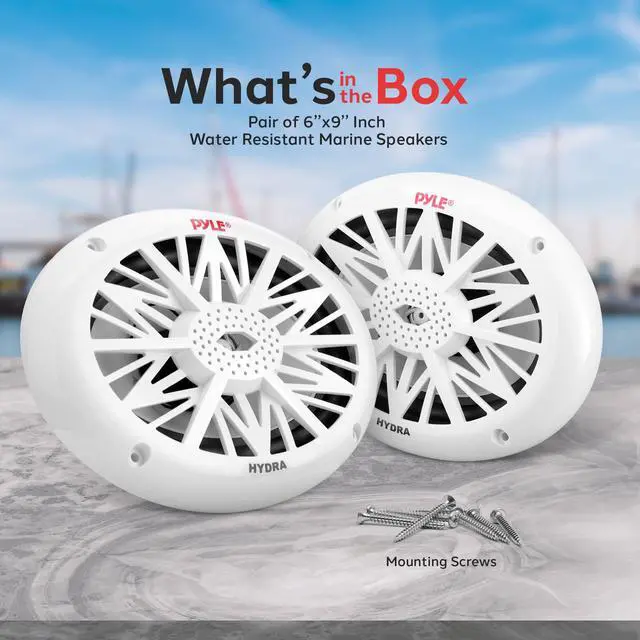 Alt view image 7 of 7 - 6x9 Inch Dual Marine Speakers - 2 Way Waterproof and Weather Resistant Outdoor Audio Stereo Sound System with 260 Watt Power, Poly Carbon Cone and Cloth Surround - 1 Pair - PLMR692
