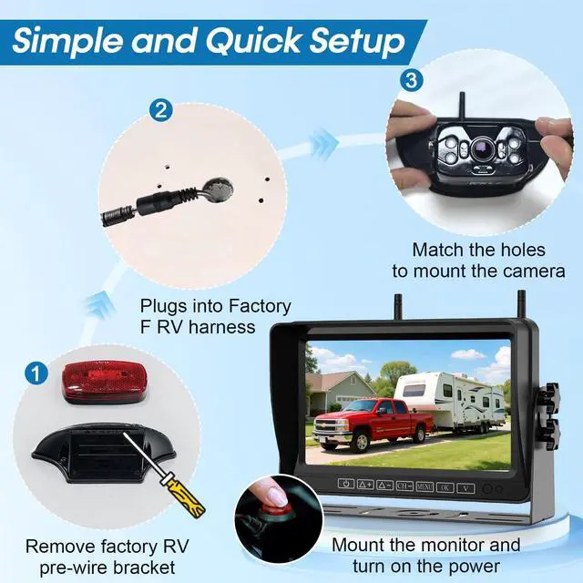 Alt view image 3 of 7 - HD 1080P Wireless Backup Camera for RV: Easy Install for Furrion Pre-Wired | Plug & Play Stable Signal Camper Camera - 7 Inch Clear Day & Night Vision Monitor Fits Camper Trailer Fifth Wheels