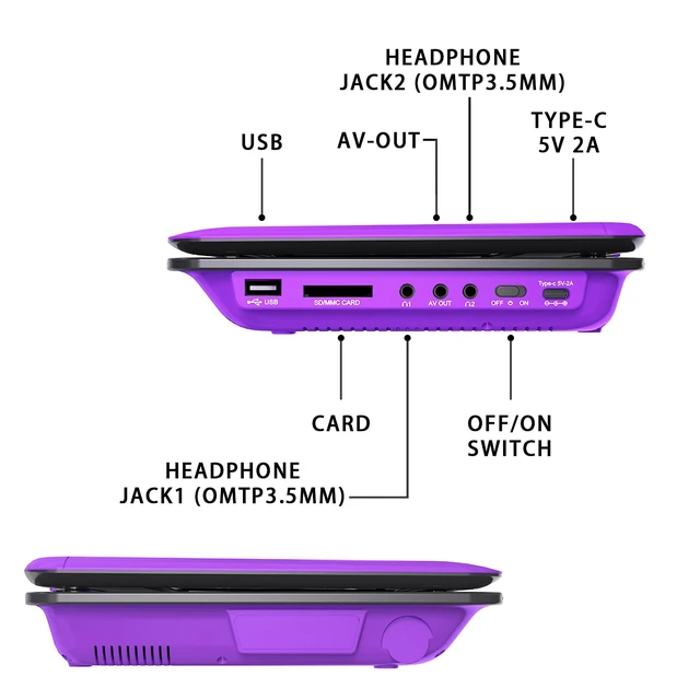 Alt view image 2 of 7 - 11.5" Portable DVD Player for Kids, Car, Type-C Charger Make Family Road Trips Easier, Flexible Viewing, Convenient Type-C Charging, Long Battery Life and Dual Headphones