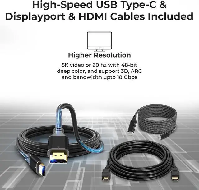 Alt view image 6 of 7 - Pro Dock WD25 Universal Docking Station Bundle USB-C/USB-A Dual Display Dock with 100W Adapter + HDMI Cable + USB-C Cable + DisplayPort Cable + Cleaning Cloth