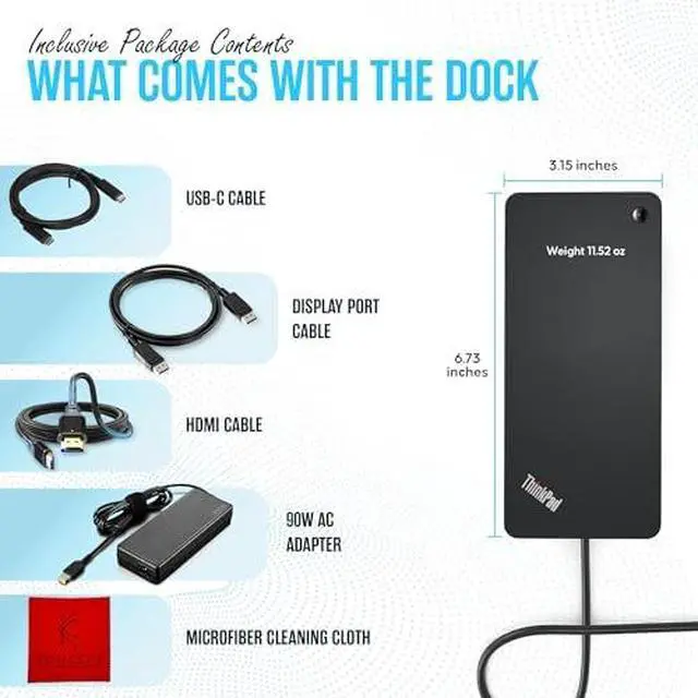 Alt view image 2 of 5 - 40AY0090US Lenovo ThinkPad Docking Station, USB-C Dock, Dual Monitor, 90W | HDMI & DisplayPort Cables Included, 4K Display Support, Multi-Monitor Setup, USB-C Connectivity & Fast Data Transfer