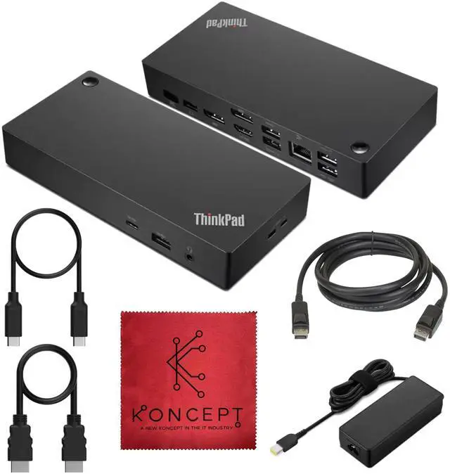 Main image of 40AY0090US Lenovo ThinkPad Docking Station, USB-C Dock, Dual Monitor, 90W | HDMI & DisplayPort Cables Included, 4K Display Support, Multi-Monitor Setup, USB-C Connectivity & Fast Data Transfer