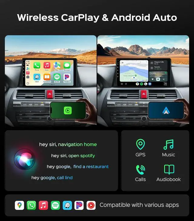 Alt view image 3 of 7 - 10.2 Car Radio Stereo for Honda Accord 8th 2008-2013 CarPlay Android Auto | Upgrade 2G+64G IPS HD Touch Screen /GPS/SWC/Bluetooth/HD Backup Camera