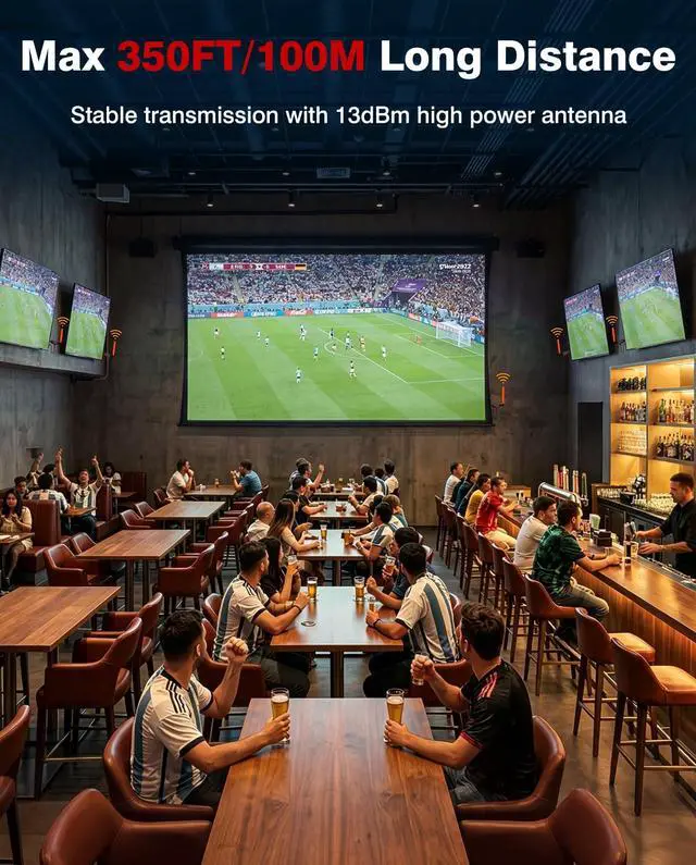 Alt view image 4 of 7 - Wireless HDMI Transmitter and 2 Receiver for Multiple TV/Projector | 4K Decode 1080P HD Output, 350FT/100M Long Range, 5.8G Stable Connection Plug & Play Low Lag