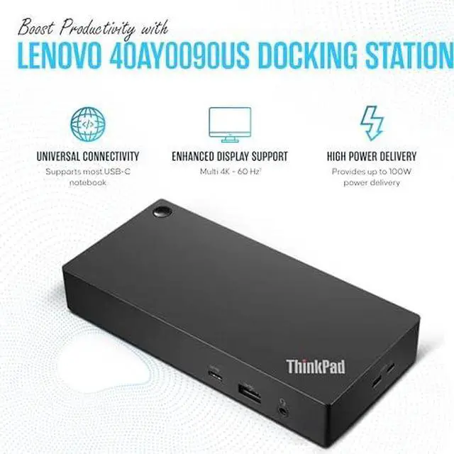 Alt view image 4 of 5 - 40AY0090US Lenovo ThinkPad Docking Station, USB-C Dock, Dual Monitor, 90W | HDMI & DisplayPort Cables Included, 4K Display Support, Multi-Monitor Setup, USB-C Connectivity & Fast Data Transfer