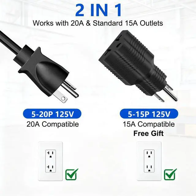 Alt view image 3 of 7 - Heavy Duty Power Strip 20 Amp, 12 Gauge Surge Protector, 6FT | 2500W Extension Cord with Multiple Outlets8 Ports Wall Mount for Garage, Workshop, ShopIndustrial
