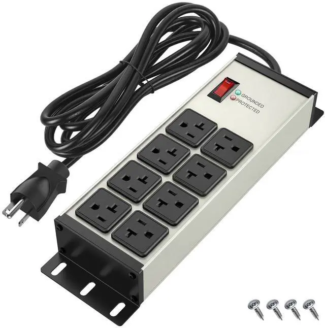 Main image of Heavy Duty Power Strip 20 Amp, 12 Gauge Surge Protector, 6FT | 2500W Extension Cord with Multiple Outlets8 Ports Wall Mount for Garage, Workshop, ShopIndustrial