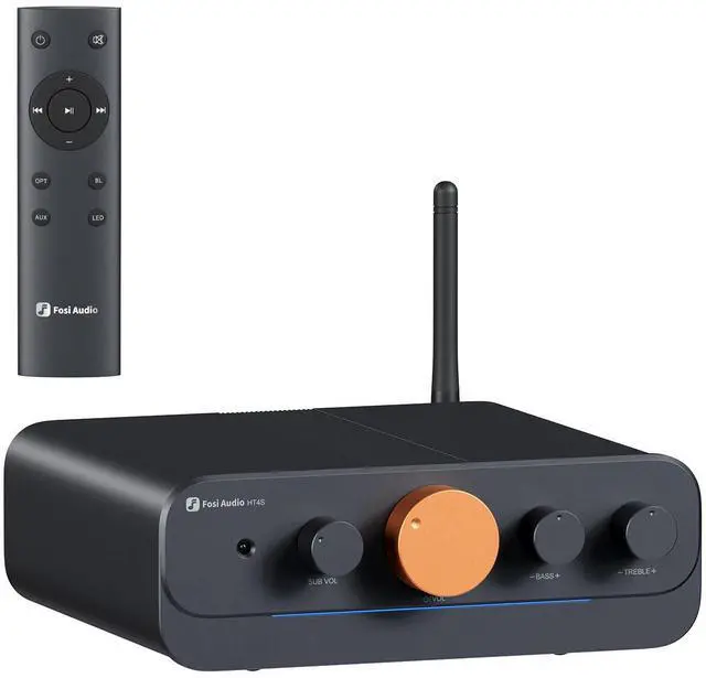 Main image of HT4S Bluetooth Amplifier for Outdoor Speakers, 4 Channel Power Amp for Home Theater, Outdoor Gathering, 4.1/5.0 Ch Stereo Home Audio Receiver, Supports AUX/Optical Input with Remote Control